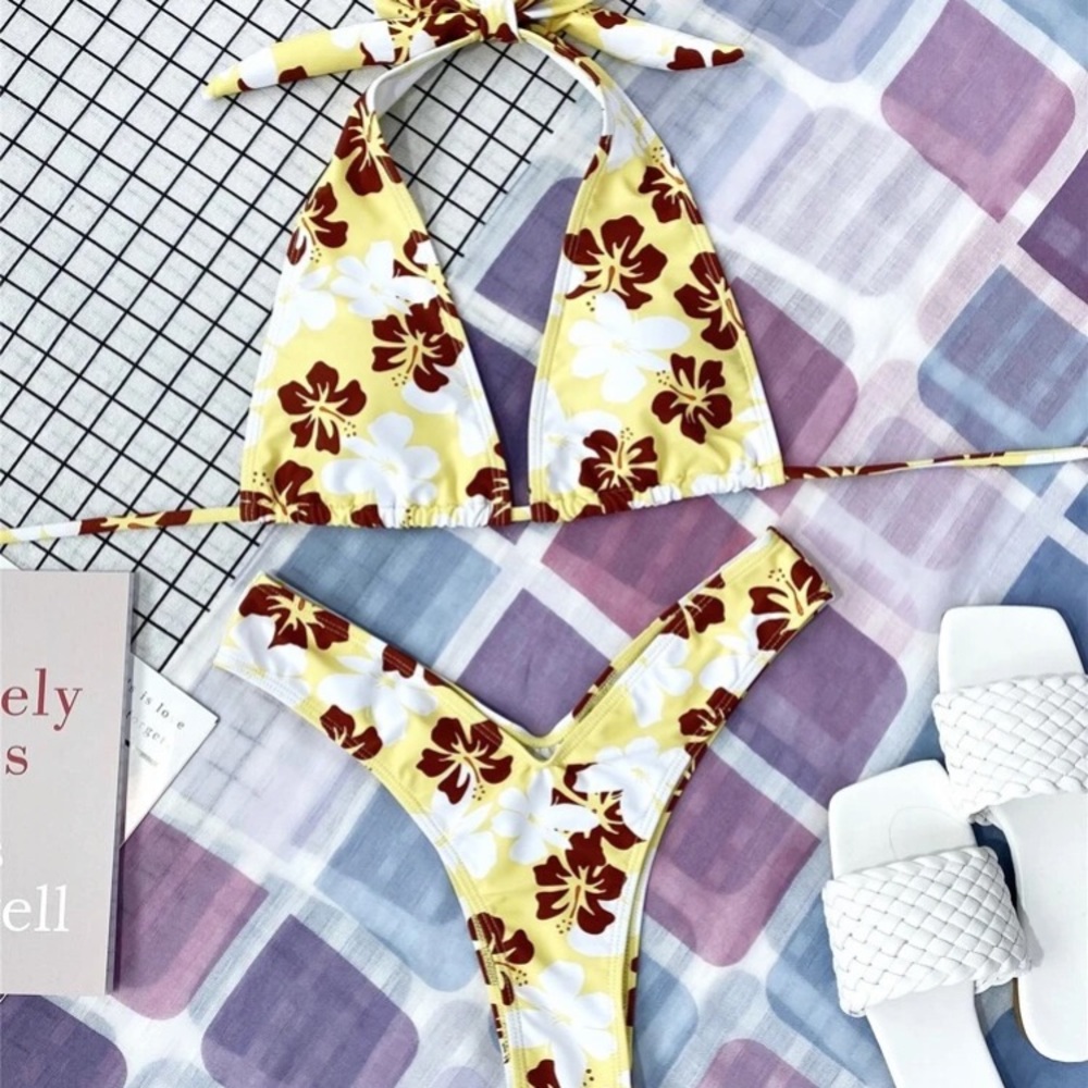 SHEIN Floral Random Print Halter Bikini Swimsuit